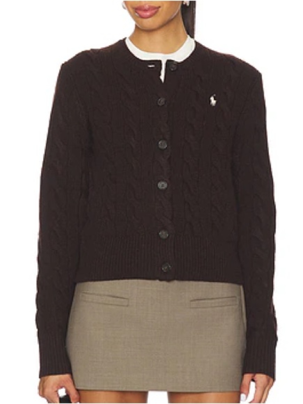 Cable Knit Wool Cashmere Cardigan in Walnut Brown Melange
POLO RALPH LAUREN